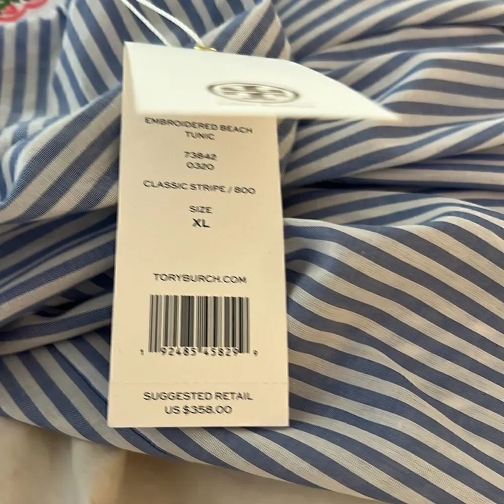 Tory Burch Tunic Caftan Stripes Beach XL Swim NWT Coverup Dress